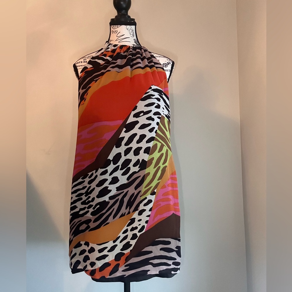 Trina Turk Colorful Animal Print Sleeveless Halter Mini Dress - Size 4